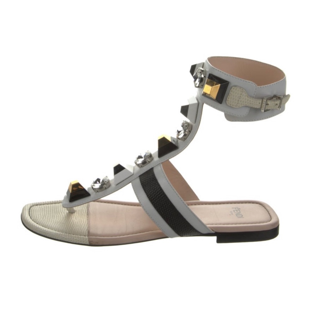 Fendi Leather Crystal Embellishments Gladiator Sandals